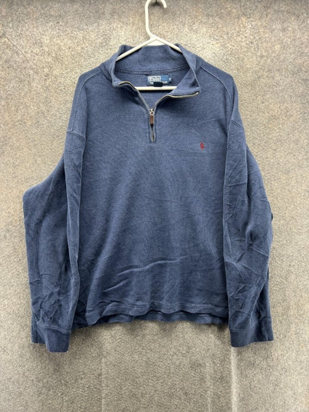 Polo By Ralph Lauren Sweater Men XL Blue 1/4 Zip Mock Neck Knit Pullover Pony